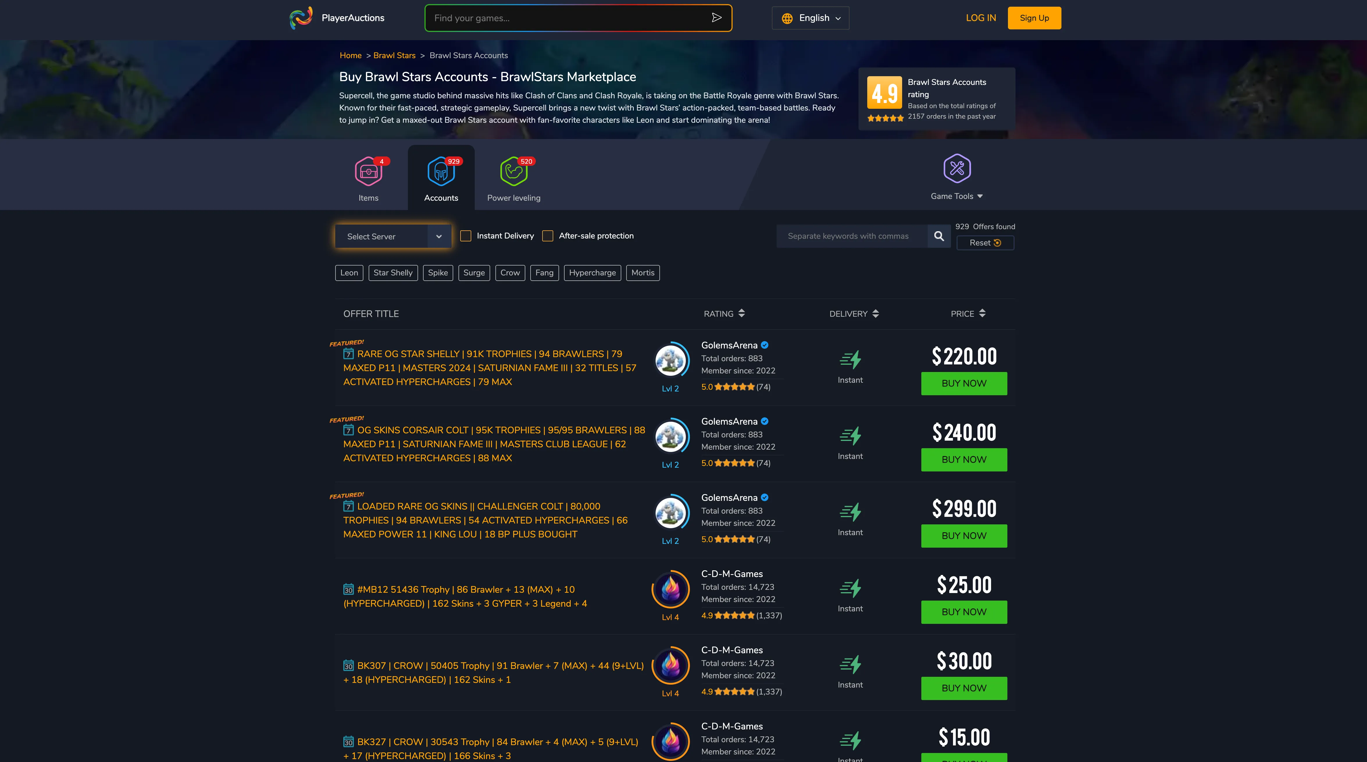 PlayerAuctions brawl stars accounts